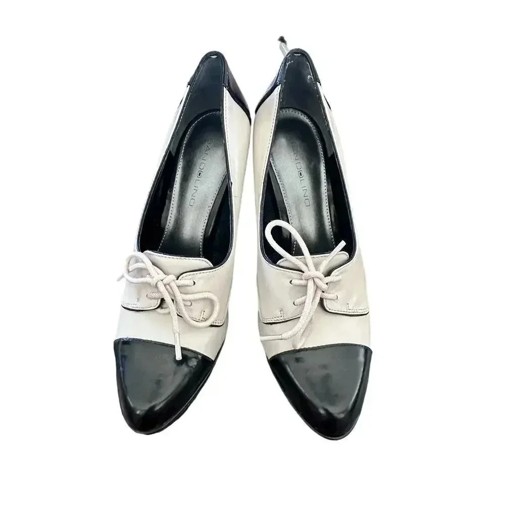Bandolino Women's Cream and Black High Heels Lace-Up Pointed Toe Shoes Size 6.5M